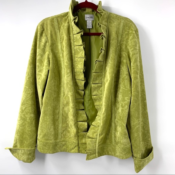 Chico's Jackets & Blazers - Chico’s Green Feathercord Open Ruffle Front Jacket